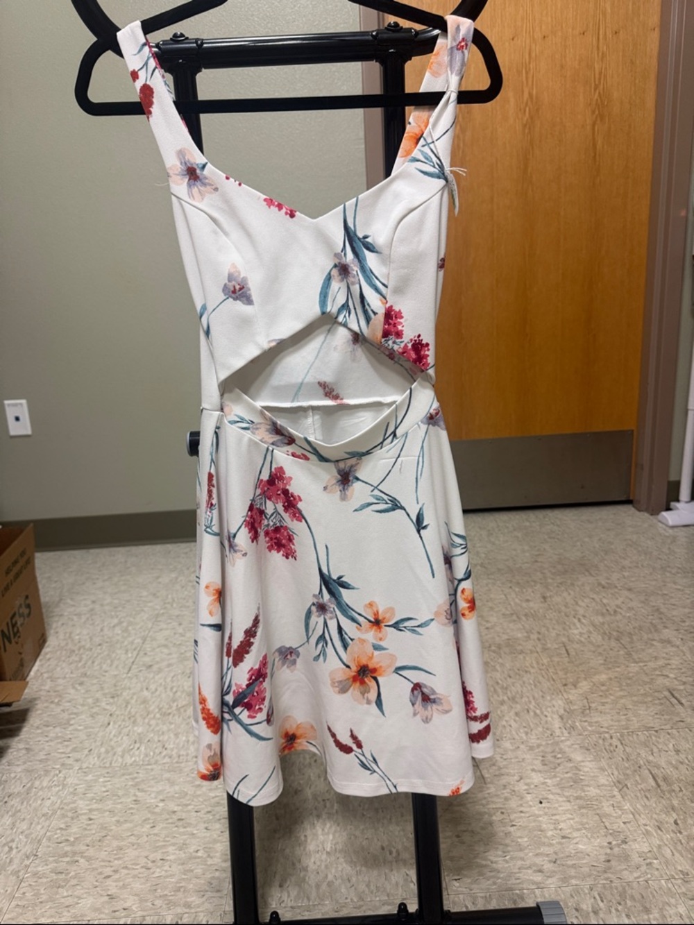 Wildfox White Floral Cutout Dress with Peach & Teal Accents